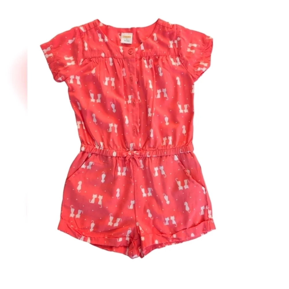 Gymboree Casual Cotton Girls Romper Pink Size 5T Kittens Pattern